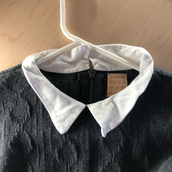 zara gray knit cable knit sweater with attached collar - Picture 6 of 8